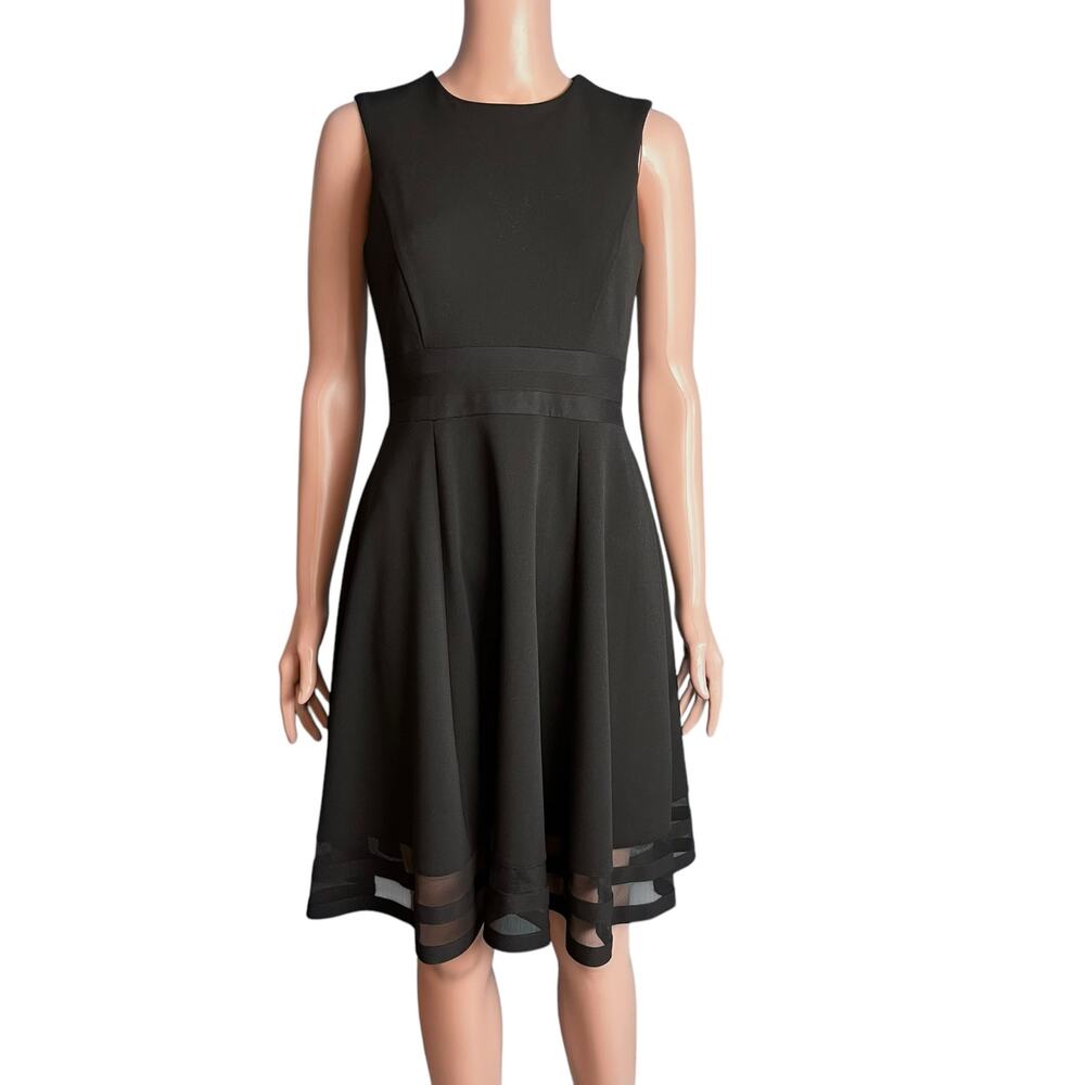 Calvin Klein Black Fit & Flare Dress 2 Mesh Illusion Hem Party Cruise Luxe Sexy